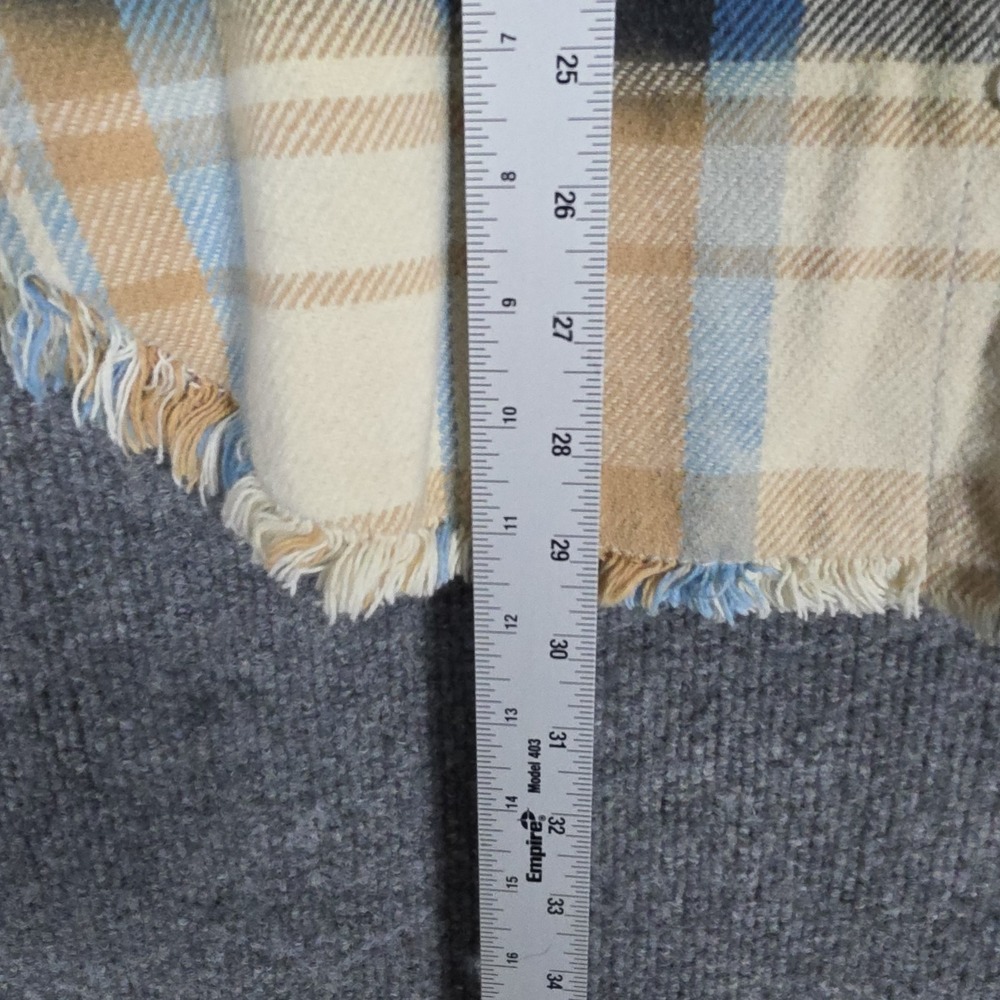 Free People L Sirius Upcycled Denim Plaid Jacket Crochet Evil Eye Jean Flannel - Picture 12 of 12